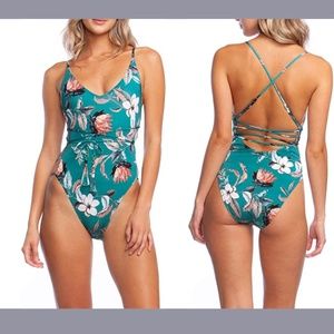 NEW BCBGMAXAZRIA [ 8‎ ] Desert Flower Strappy One-Piece Swimsuit Teal